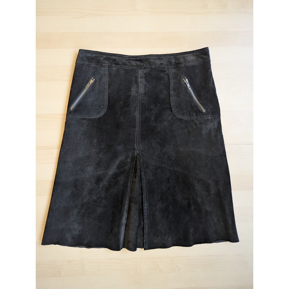 Context Vintage 90s Y2K Black Suede Skirt Sz 10 Pockets